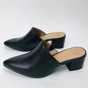 Black leather Mules Bianca pointed heels
